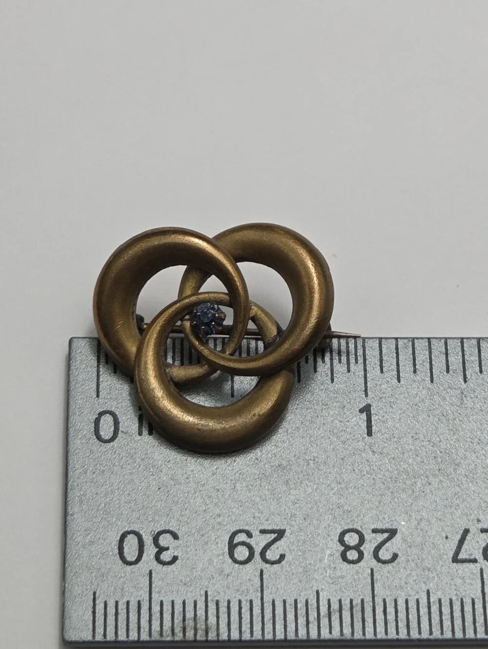 Antique 1900s Brass & Blue Stone Love Knot Brooch Pin